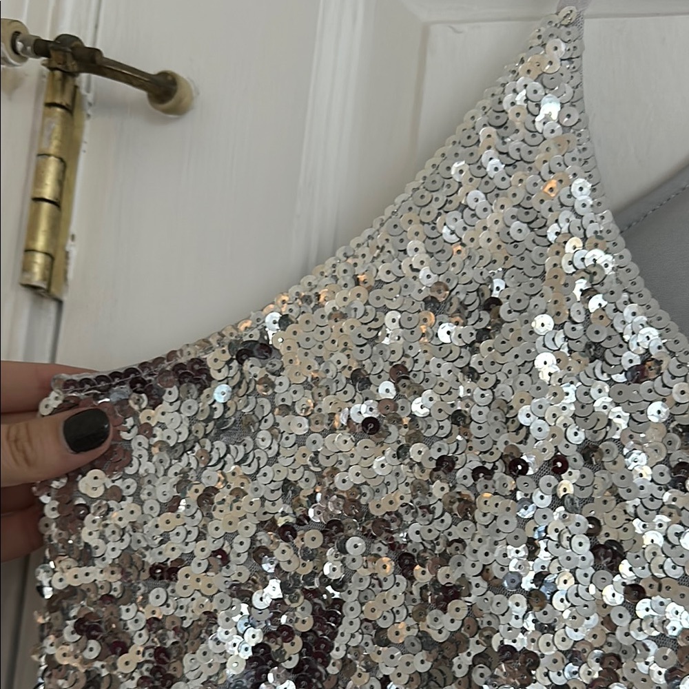 Silver Sequin adjustable strap Mini Dress - Picture 5 of 6